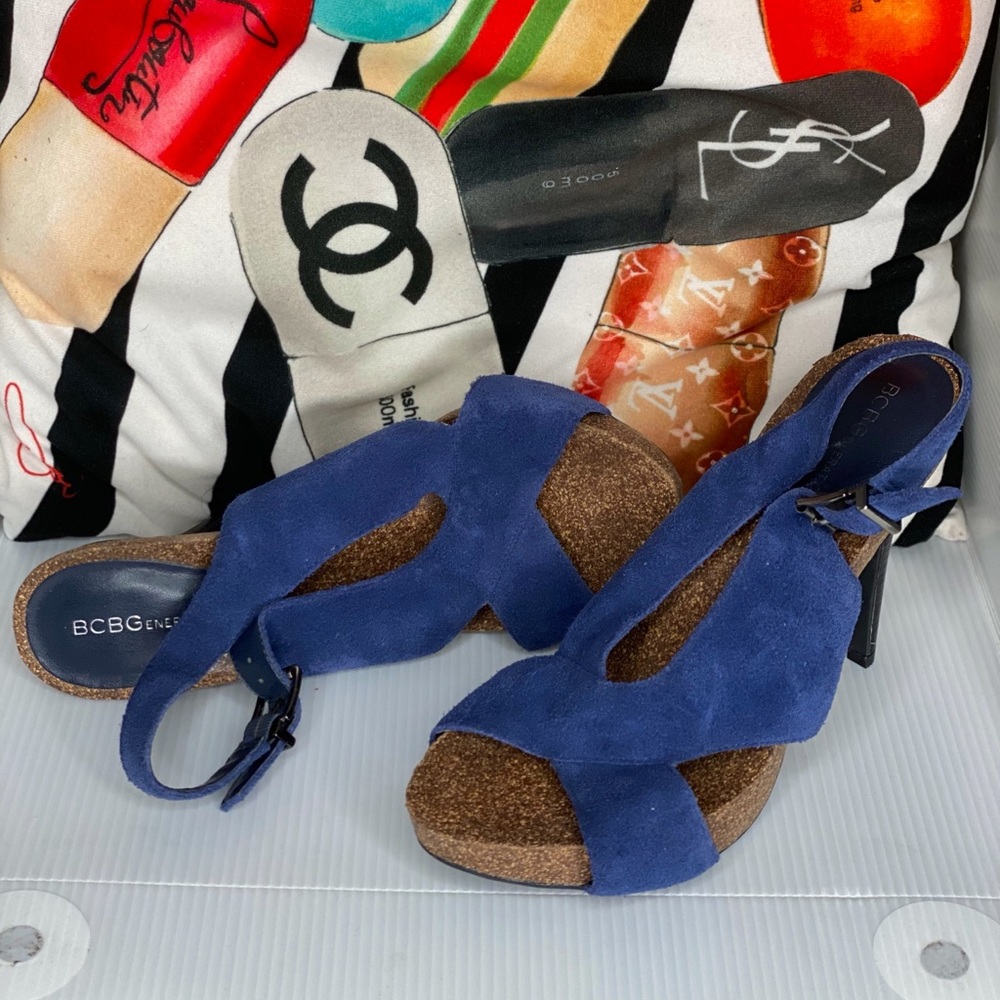 BCBG Royal Blue Suede and Wooden Stilettos